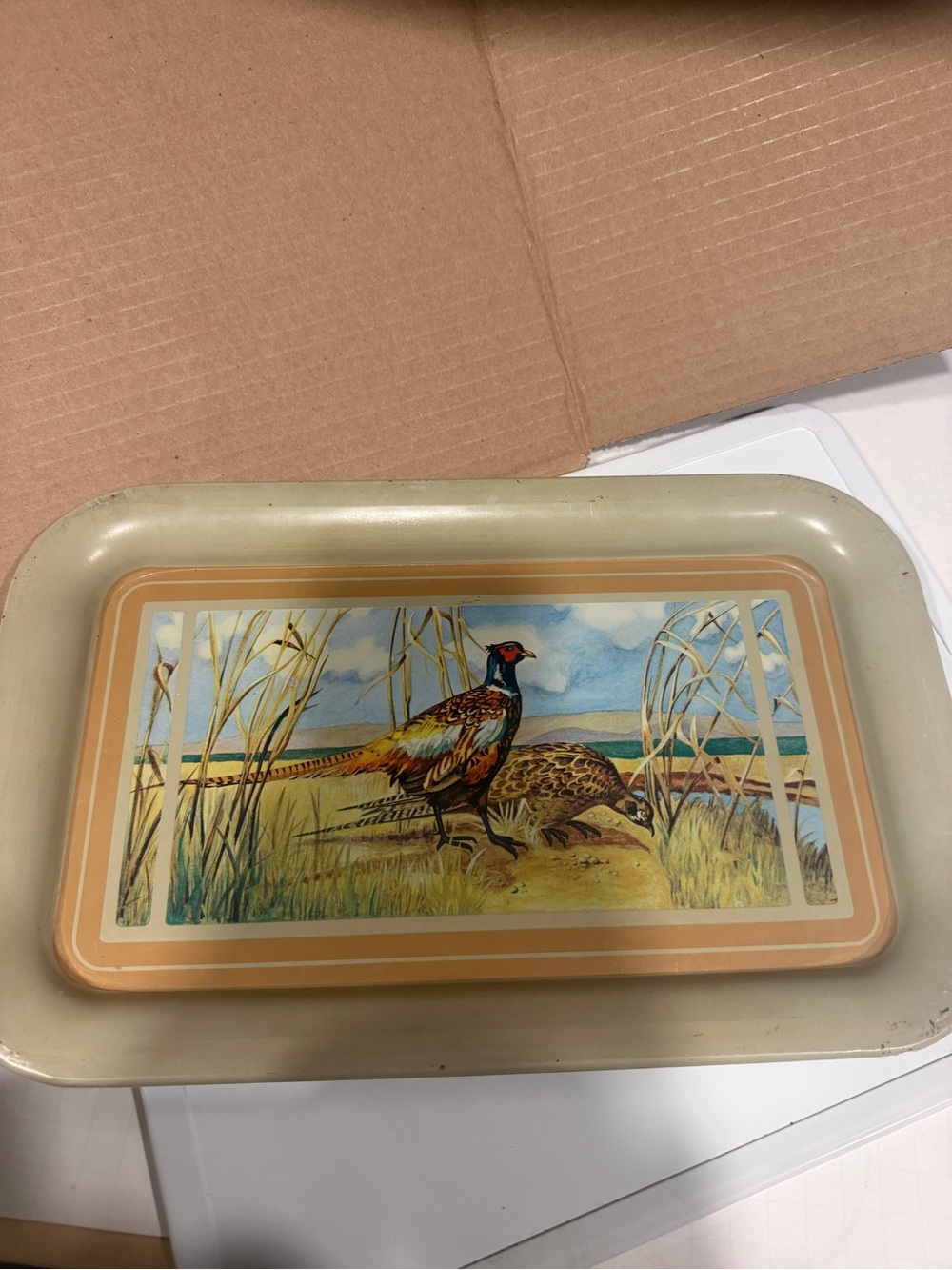 Decorative Pheasant Serving Tray in Cream and Tan